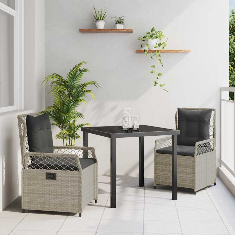 Zestaw do jadalni w ogrodzie 3 pcs Jasnoszary polirattan