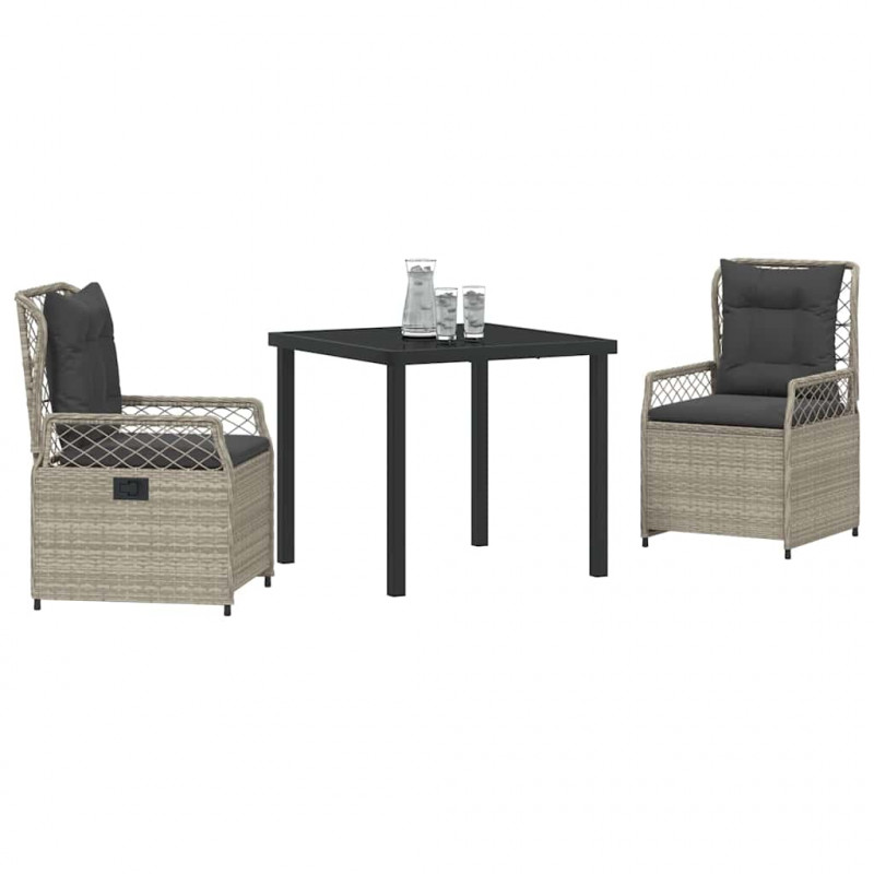 Zestaw do jadalni w ogrodzie 3 pcs Jasnoszary polirattan