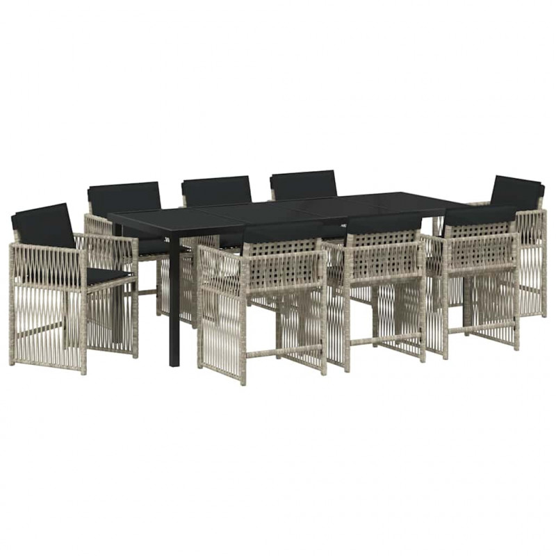 Zestaw do jadalni w ogrodzie 9 pcs Jasnoszary polirattan