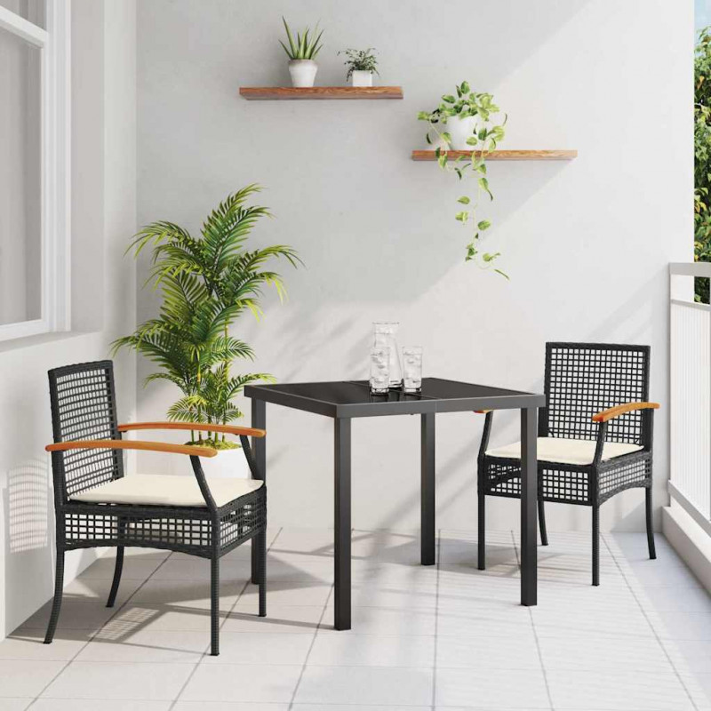 Zestaw do jadalni w ogrodzie 3 pcs Czarny polirattan