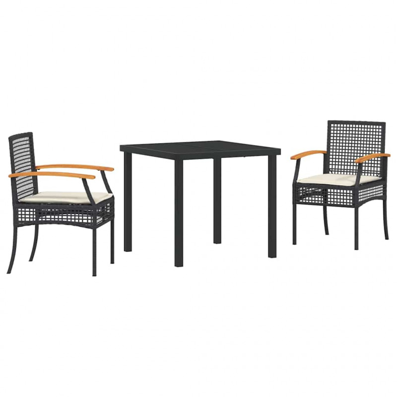Zestaw do jadalni w ogrodzie 3 pcs Czarny polirattan