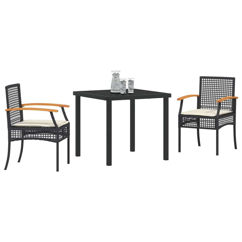 Zestaw do jadalni w ogrodzie 3 pcs Czarny polirattan