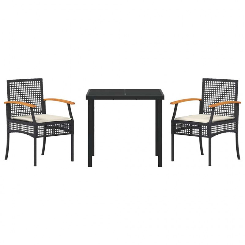 Zestaw do jadalni w ogrodzie 3 pcs Czarny polirattan