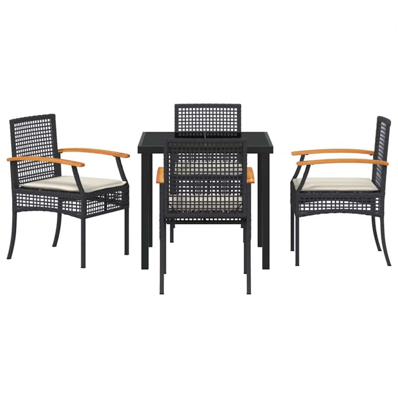 Zestaw do jadalni w ogrodzie 5 pcs Czarny polirattan
