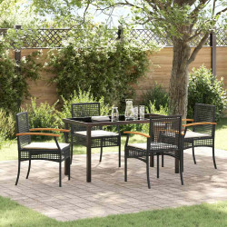 Zestaw do jadalni w ogrodzie 5 pcs Czarny polirattan