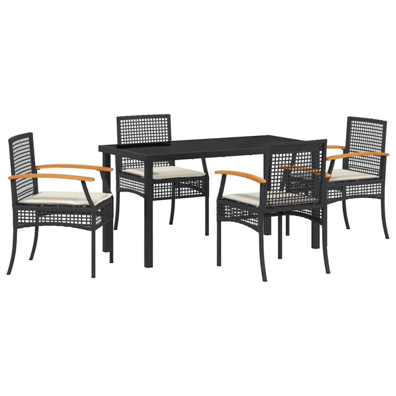 Zestaw do jadalni w ogrodzie 5 pcs Czarny polirattan