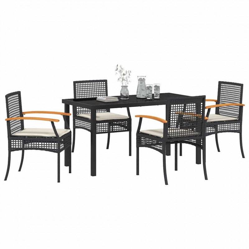 Zestaw do jadalni w ogrodzie 5 pcs Czarny polirattan