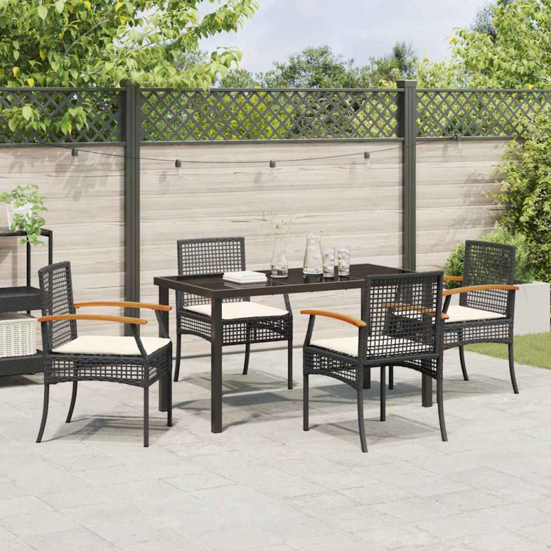 Zestaw do jadalni w ogrodzie 5 pcs Czarny polirattan