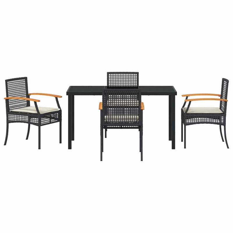 Zestaw do jadalni w ogrodzie 5 pcs Czarny polirattan