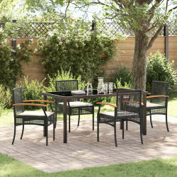 Zestaw do jadalni w ogrodzie 5 pcs Czarny polirattan