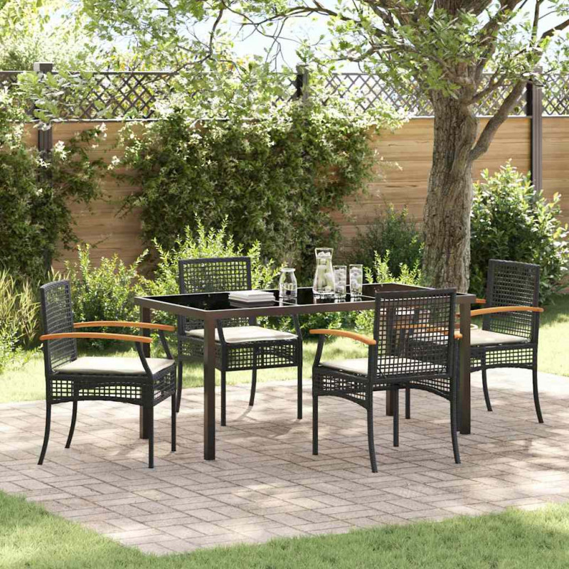 Zestaw do jadalni w ogrodzie 5 pcs Czarny polirattan