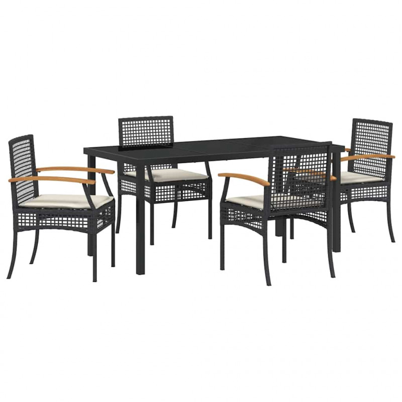 Zestaw do jadalni w ogrodzie 5 pcs Czarny polirattan