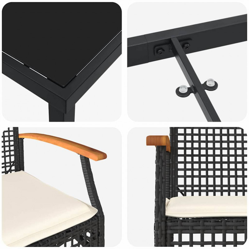 Zestaw do jadalni w ogrodzie 5 pcs Czarny polirattan