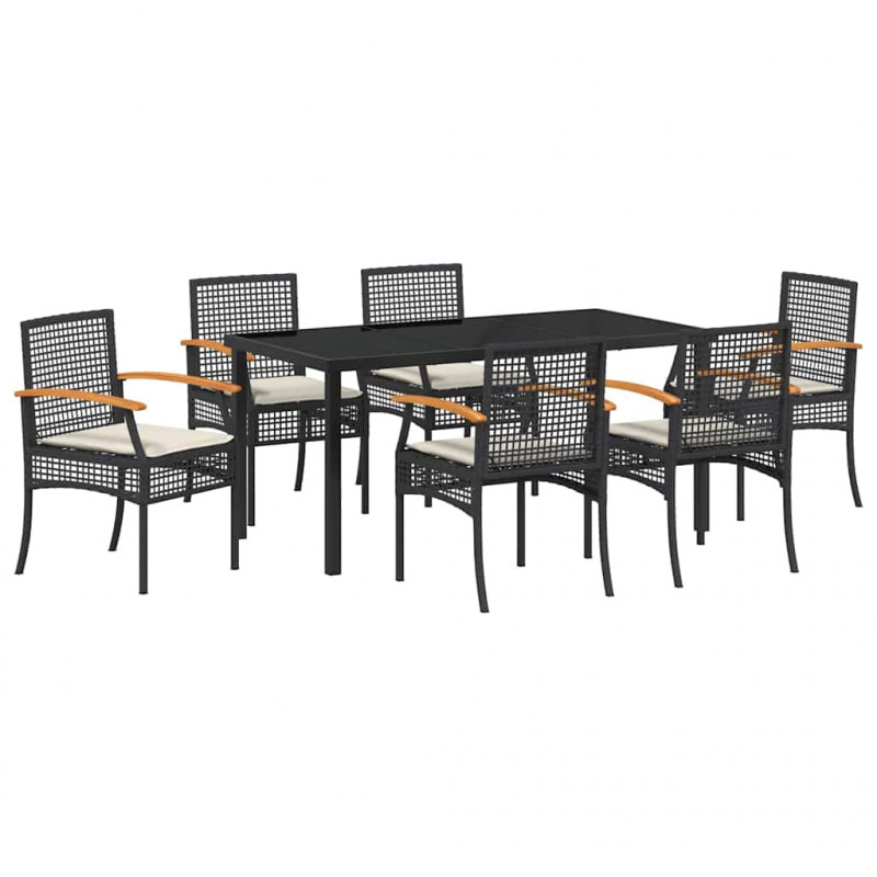 Zestaw do jadalni w ogrodzie 7 pcs Czarny polirattan