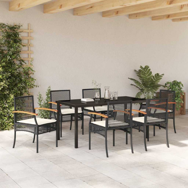 Zestaw do jadalni w ogrodzie 7 pcs Czarny polirattan