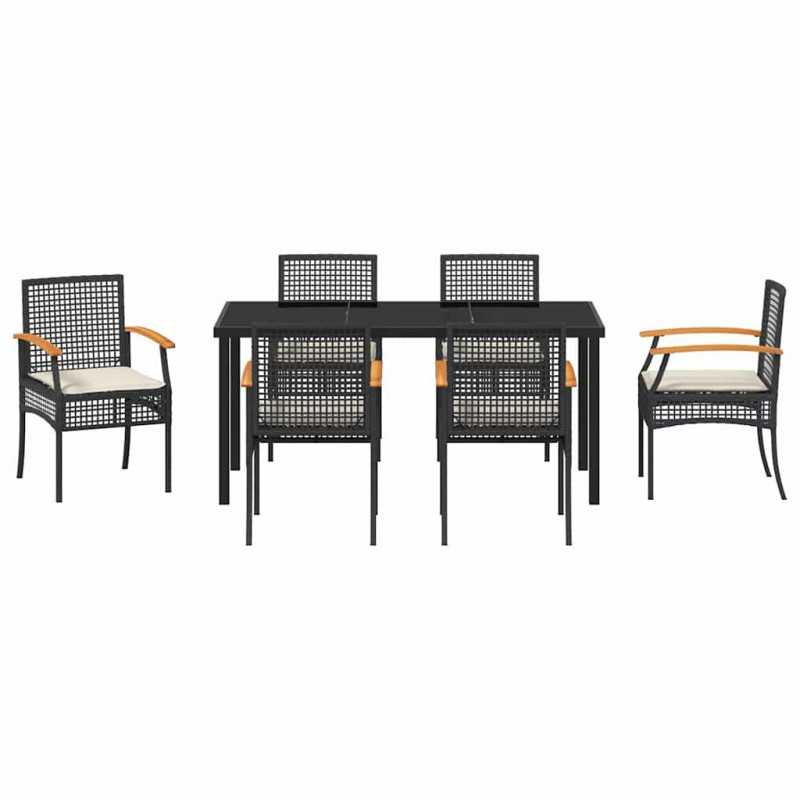 Zestaw do jadalni w ogrodzie 7 pcs Czarny polirattan