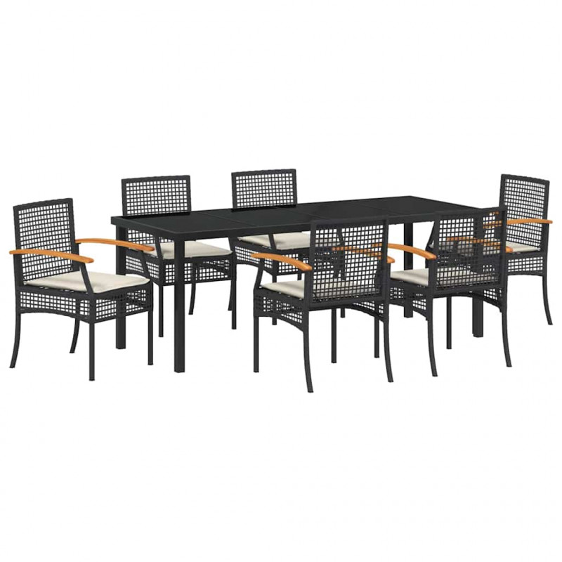 Zestaw do jadalni w ogrodzie 7 pcs Czarny polirattan