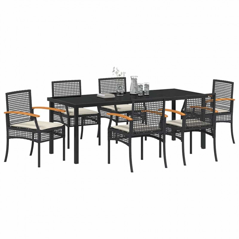 Zestaw do jadalni w ogrodzie 7 pcs Czarny polirattan