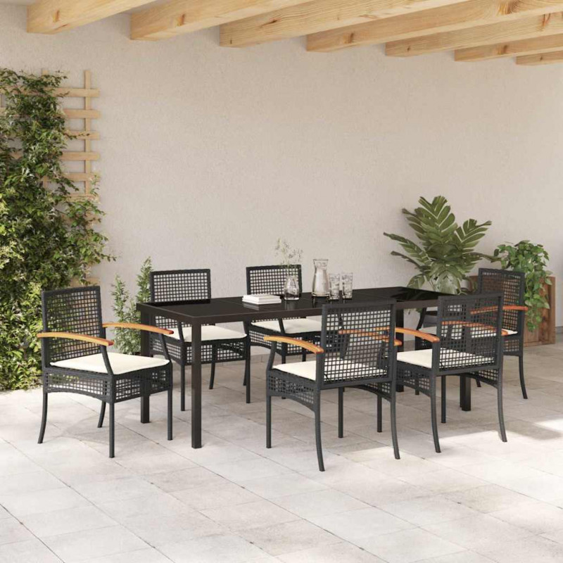 Zestaw do jadalni w ogrodzie 7 pcs Czarny polirattan