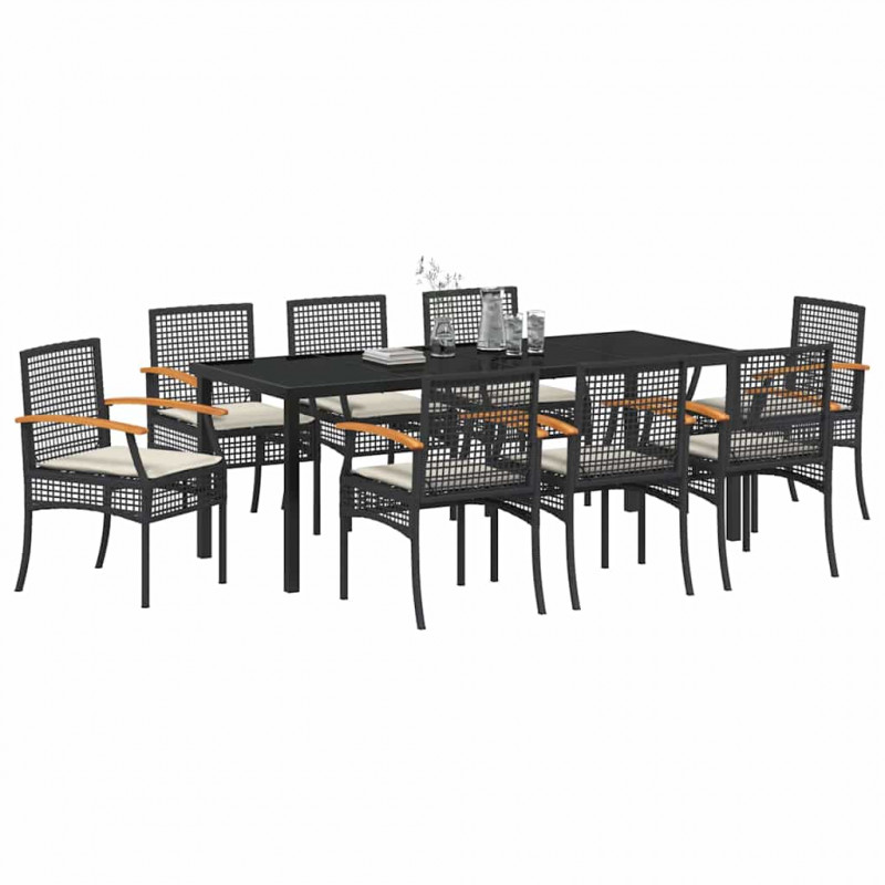Zestaw do jadalni w ogrodzie 9 pcs Czarny polirattan