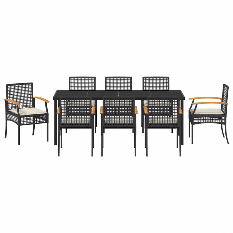 Zestaw do jadalni w ogrodzie 9 pcs Czarny polirattan