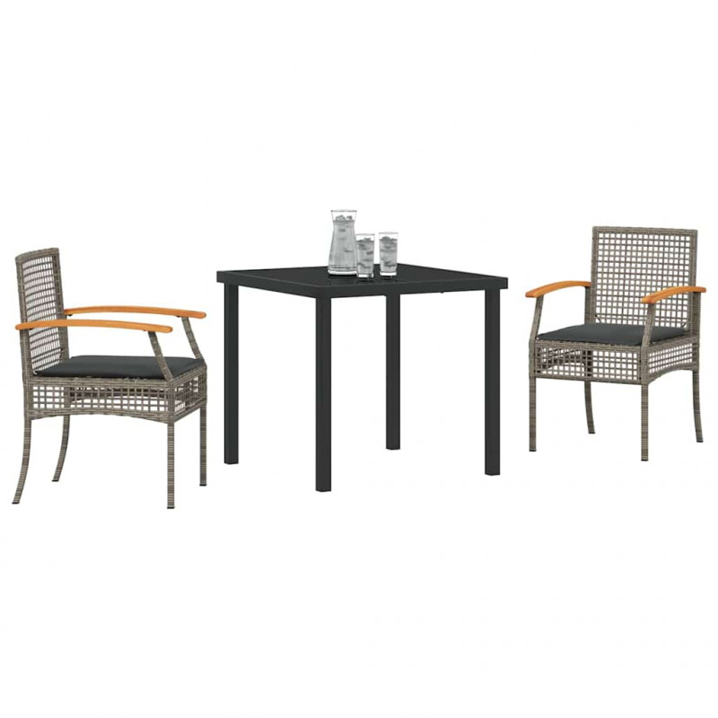 Zestaw do jadalni w ogrodzie 3 pcs Szary polirattan