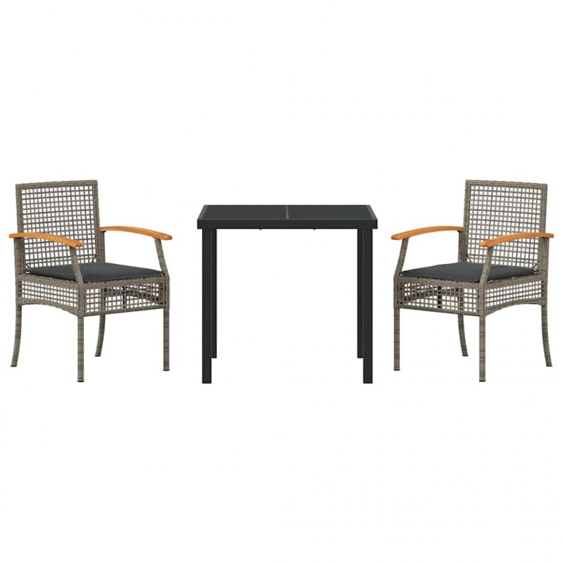 Zestaw do jadalni w ogrodzie 3 pcs Szary polirattan