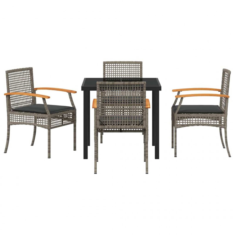 Zestaw do jadalni w ogrodzie 5 pcs Szary polirattan