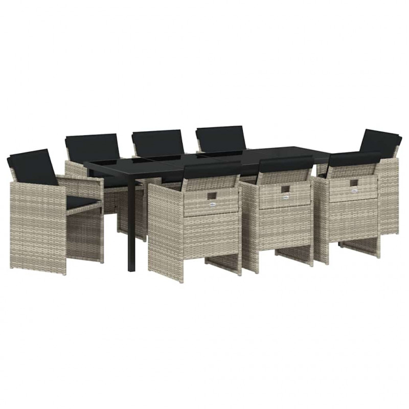 Zestaw do jadalni w ogrodzie 9 pcs Jasnoszary polirattan