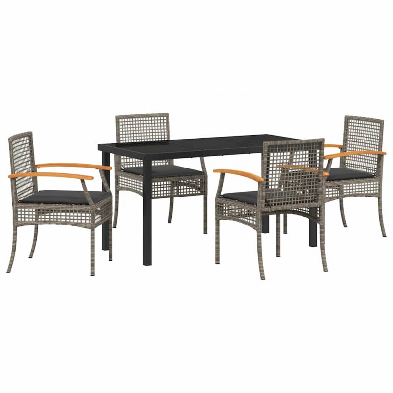 Zestaw do jadalni w ogrodzie 5 pcs Szary polirattan