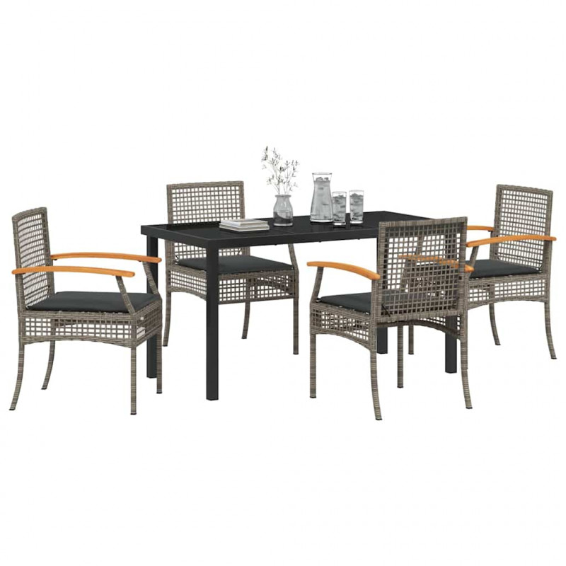 Zestaw do jadalni w ogrodzie 5 pcs Szary polirattan