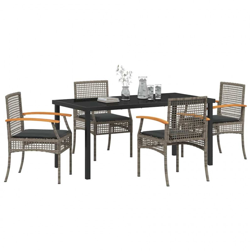 Zestaw do jadalni w ogrodzie 5 pcs Szary polirattan
