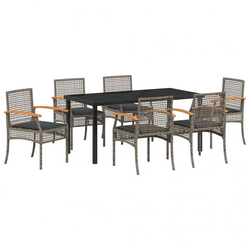 Zestaw do jadalni w ogrodzie 7 pcs Szary polirattan