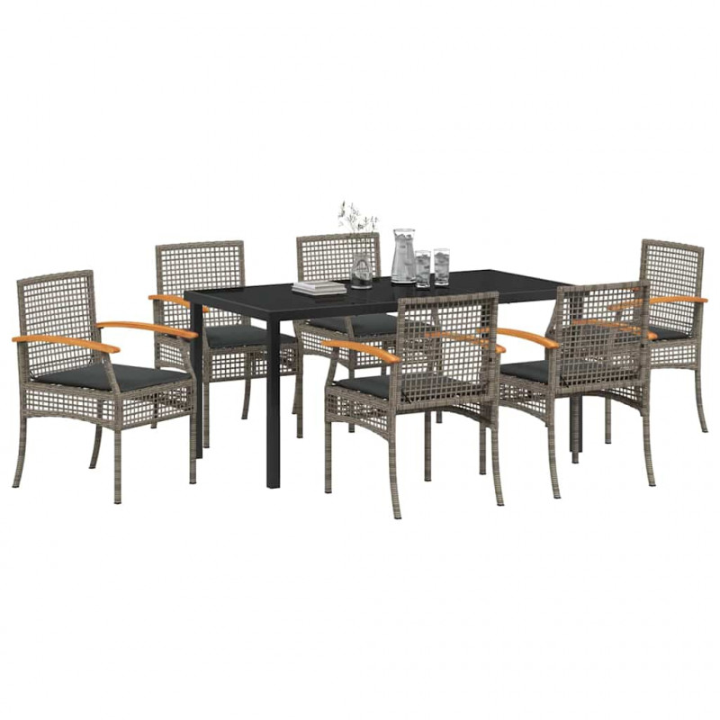 Zestaw do jadalni w ogrodzie 7 pcs Szary polirattan