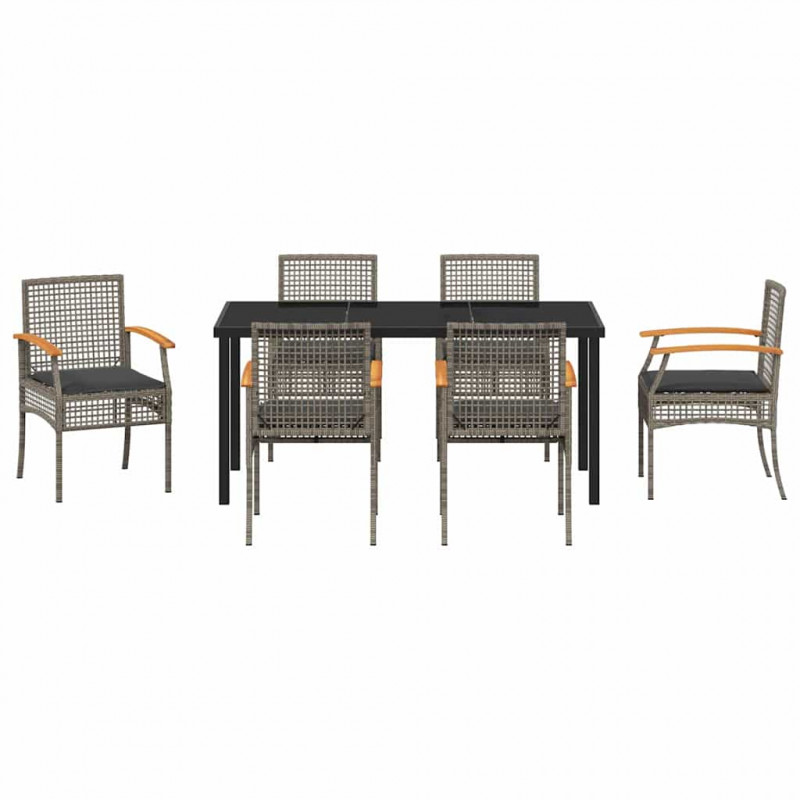 Zestaw do jadalni w ogrodzie 7 pcs Szary polirattan