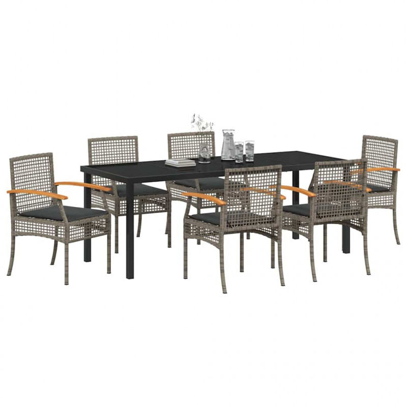 Zestaw do jadalni w ogrodzie 7 pcs Szary polirattan