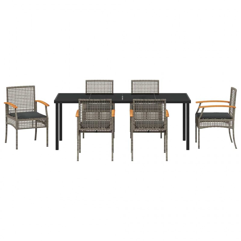 Zestaw do jadalni w ogrodzie 7 pcs Szary polirattan