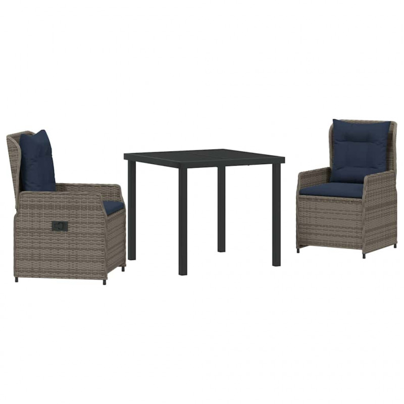 Zestaw do jadalni w ogrodzie 3 pcs Szary Polirattan