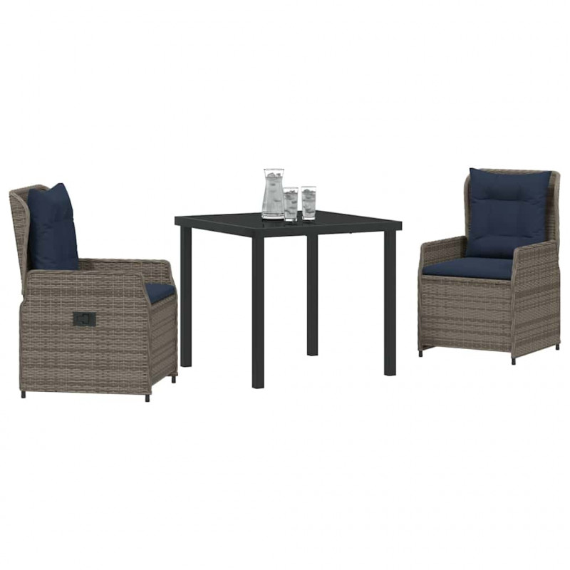 Zestaw do jadalni w ogrodzie 3 pcs Szary Polirattan