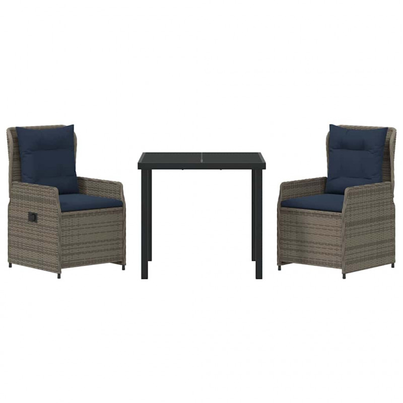 Zestaw do jadalni w ogrodzie 3 pcs Szary Polirattan