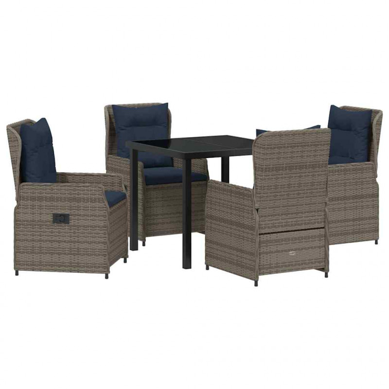 Zestaw do jadalni w ogrodzie 5 pcs Szary Polirattan