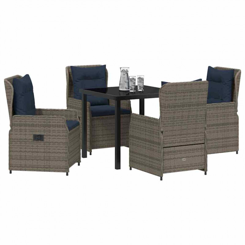 Zestaw do jadalni w ogrodzie 5 pcs Szary Polirattan