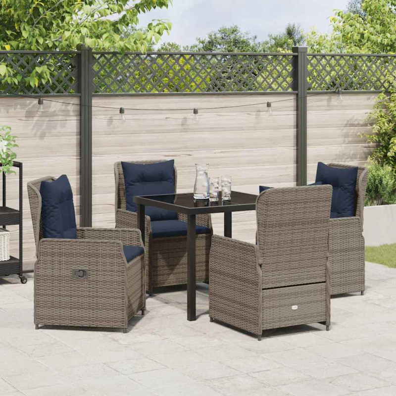 Zestaw do jadalni w ogrodzie 5 pcs Szary Polirattan