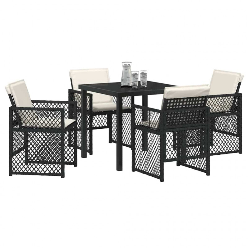 Zestaw do jadalni w ogrodzie 5 pcs Czarny polirattan