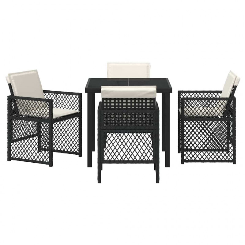Zestaw do jadalni w ogrodzie 5 pcs Czarny polirattan