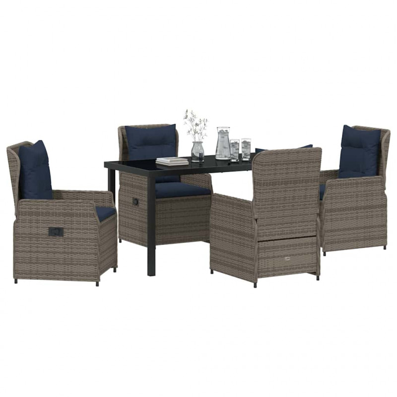 Zestaw do jadalni w ogrodzie 5 pcs Szary Polirattan