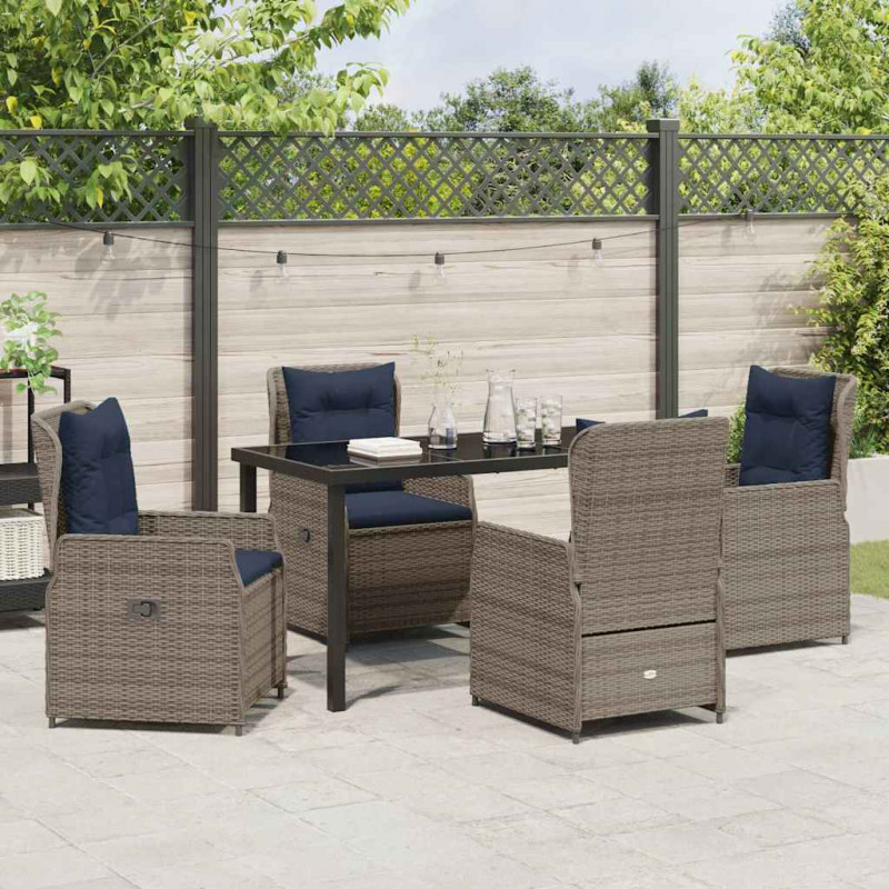 Zestaw do jadalni w ogrodzie 5 pcs Szary Polirattan