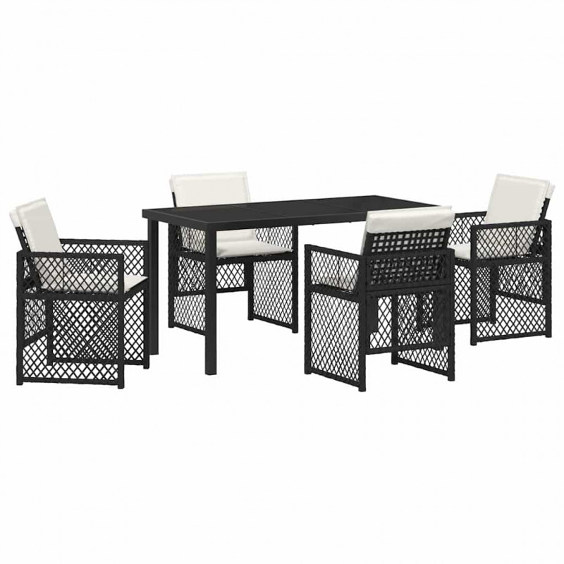 Zestaw do jadalni w ogrodzie 5 pcs Czarny polirattan