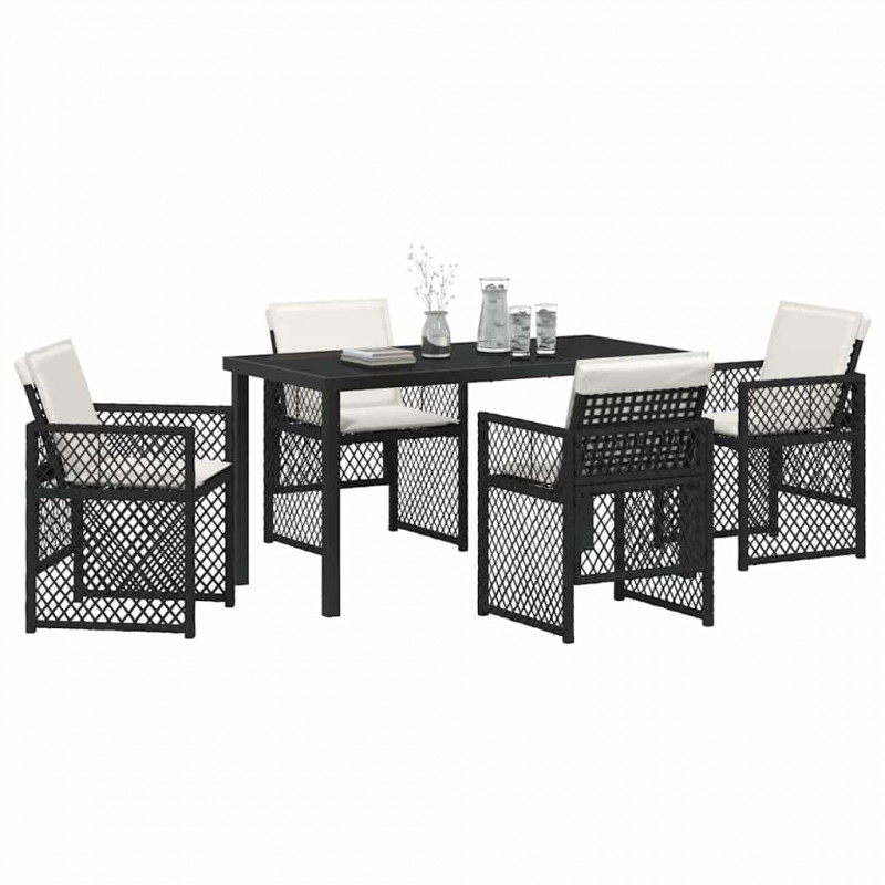 Zestaw do jadalni w ogrodzie 5 pcs Czarny polirattan