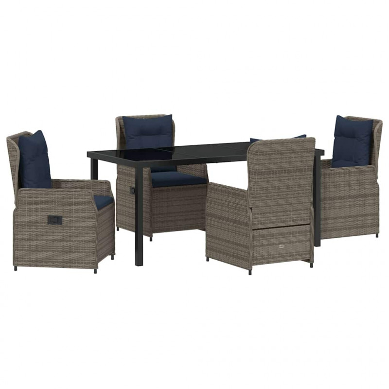 Zestaw do jadalni w ogrodzie 5 pcs Szary Polirattan
